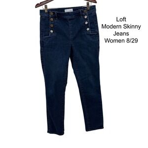 Loft Modern Skinny Sailor Button Jeans Women Size 8 Navy Blue